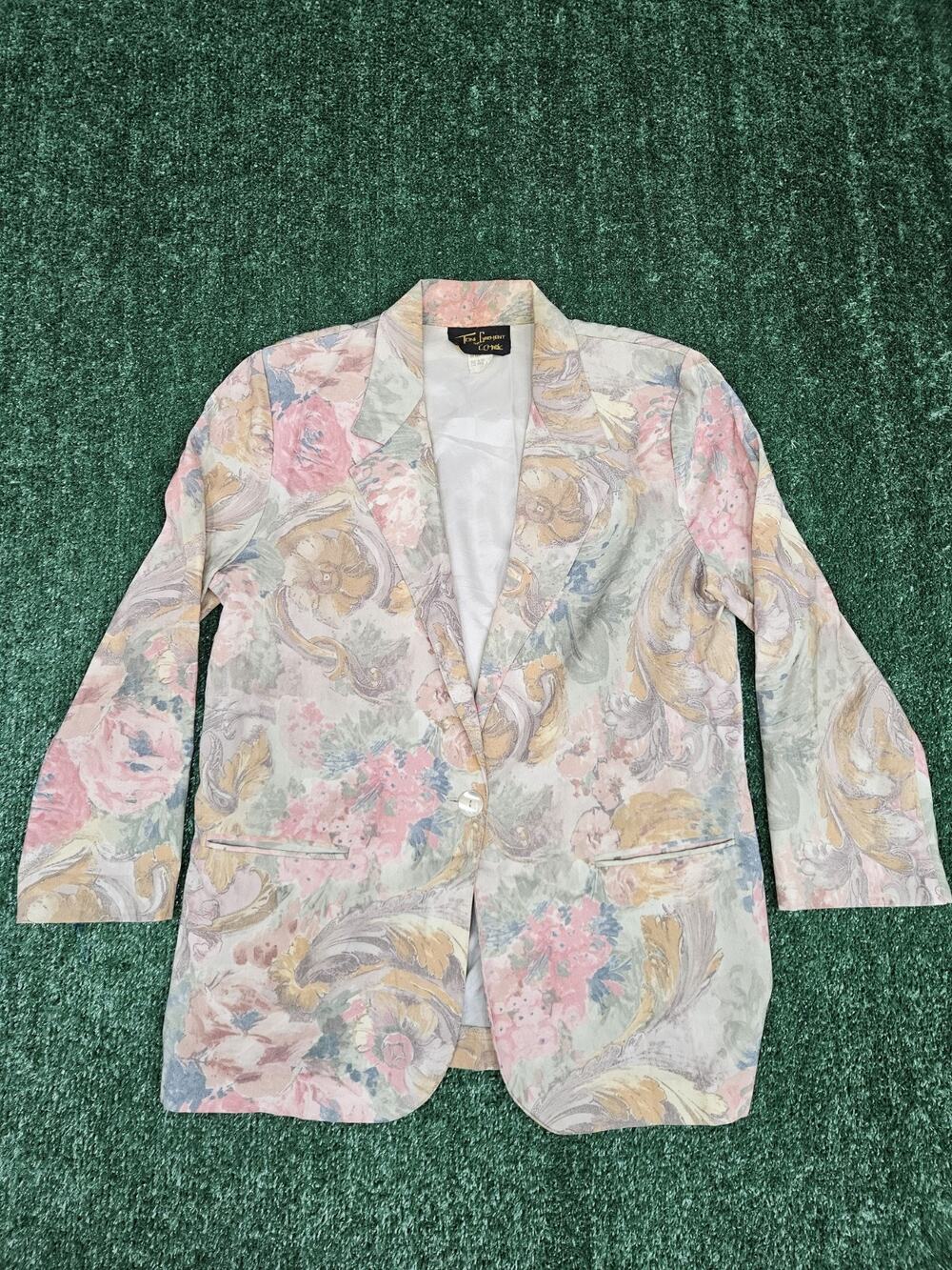 Vintage Toni Garment Blazer Womens Small Pastel Floral Painted 80s USA Slouchy